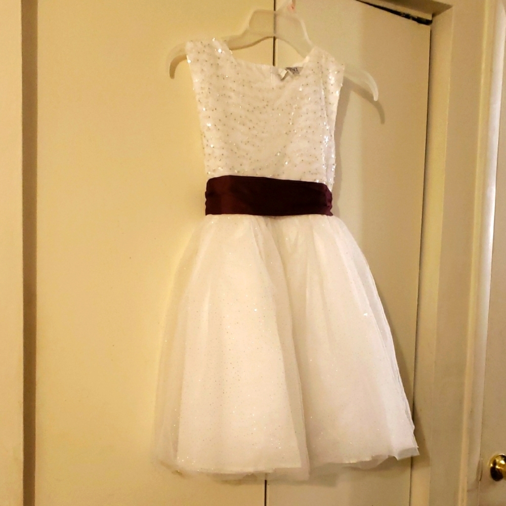 Badgley Mischka White and Burgundy Formal Kids Dress